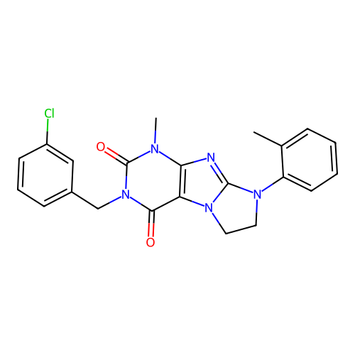 2-[(3-chlorophenyl)methyl]-4-methyl-6-(2-methylphenyl)-7,8-dihydropurino[7,8-a]imidazole-1,3-dione structure