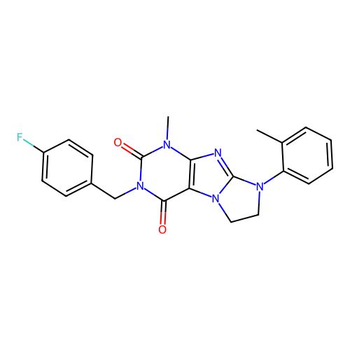 2-[(4-fluorophenyl)methyl]-4-methyl-6-(2-methylphenyl)-7,8-dihydropurino[7,8-a]imidazole-1,3-dione structure