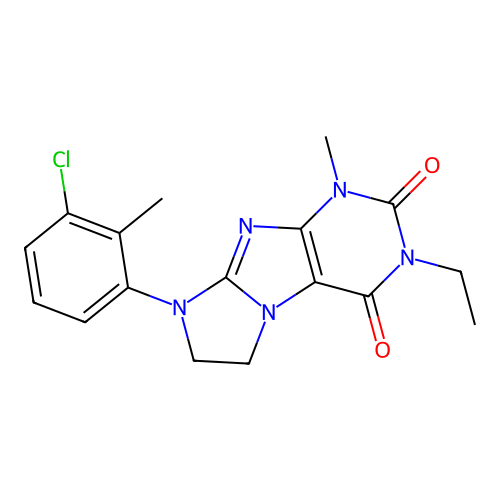 8-(3-chloro-2-methylphenyl)-3-ethyl-1-methyl-7,8-dihydro-1H-imidazo[2,1-f]purine-2,4(3H,6H)-dione structure