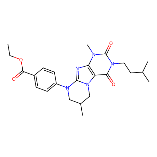 ethyl 4-[1,7-dimethyl-3-(3-methylbutyl)-2,4-dioxo-1,2,3,4,7,8-hexahydropyrimido[2,1-f]purin-9(6H)-yl]benzoate structure