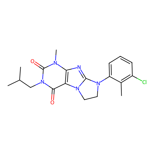 6-(3-chloro-2-methylphenyl)-4-methyl-2-(2-methylpropyl)-7,8-dihydropurino[7,8-a]imidazole-1,3-dione structure