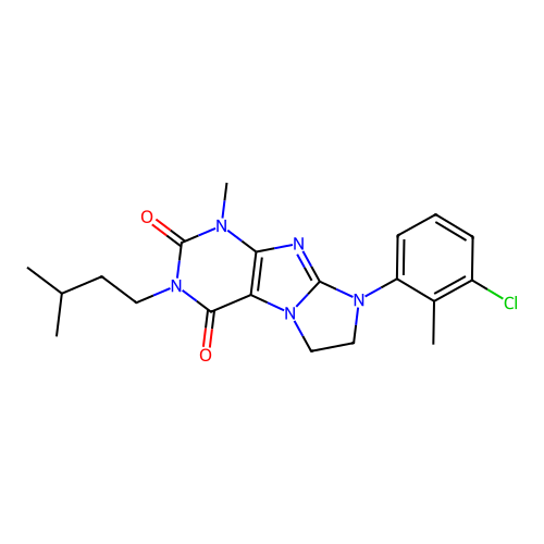 8-(3-chloro-2-methylphenyl)-1-methyl-3-(3-methylbutyl)-7,8-dihydro-1H-imidazo[2,1-f]purine-2,4(3H,6H)-dione structure