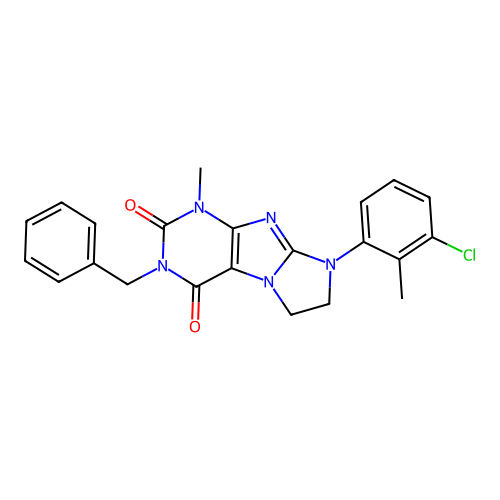 3-benzyl-8-(3-chloro-2-methylphenyl)-1-methyl-7,8-dihydro-1H-imidazo[2,1-f]purine-2,4(3H,6H)-dione structure