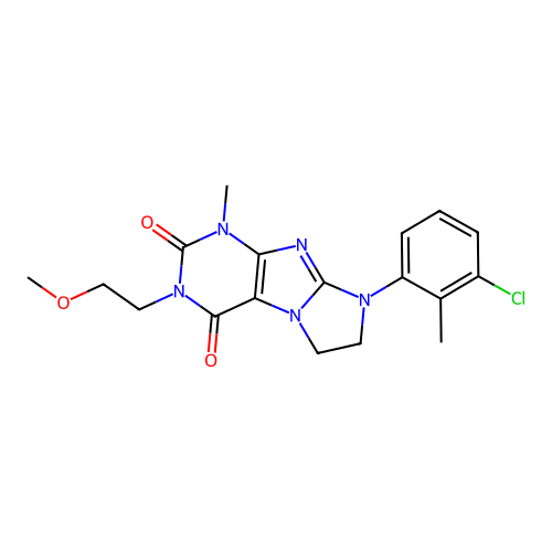 6-(3-chloro-2-methylphenyl)-2-(2-methoxyethyl)-4-methyl-7,8-dihydropurino[7,8-a]imidazole-1,3-dione structure