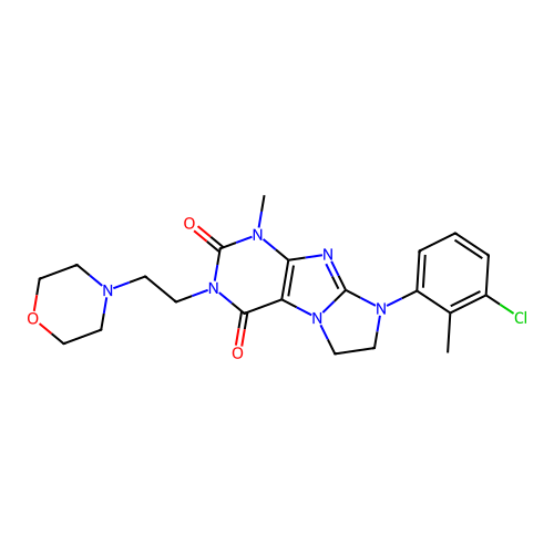 8-(3-chloro-2-methylphenyl)-1-methyl-3-(2-morpholinoethyl)-7,8-dihydro-1H-imidazo[2,1-f]purine-2,4(3H,6H)-dione structure