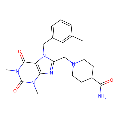 1-{[1,3-dimethyl-7-(3-methylbenzyl)-2,6-dioxo-2,3,6,7-tetrahydro-1H-purin-8-yl]methyl}piperidine-4-carboxamide structure