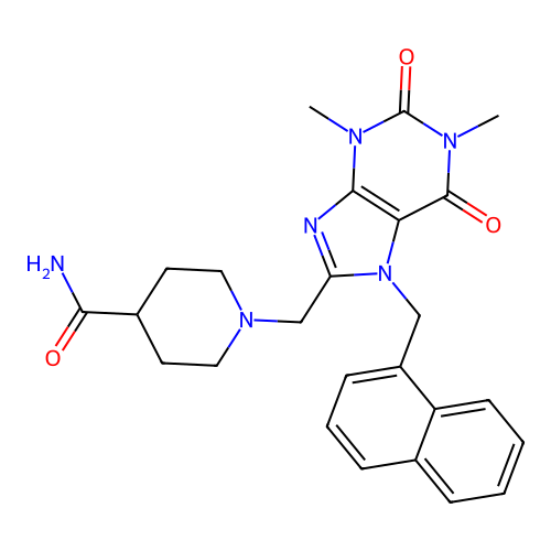 1-({1,3-dimethyl-7-[(naphthalen-1-yl)methyl]-2,6-dioxo-2,3,6,7-tetrahydro-1H-purin-8-yl}methyl)piperidine-4-carboxamide structure