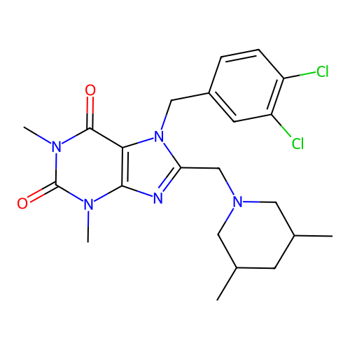 7-[(3,4-dichlorophenyl)methyl]-8-[(3,5-dimethylpiperidin-1-yl)methyl]-1,3-dimethylpurine-2,6-dione structure