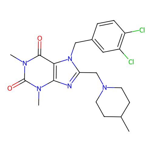 7-(3,4-dichlorobenzyl)-1,3-dimethyl-8-[(4-methylpiperidin-1-yl)methyl]-3,7-dihydro-1H-purine-2,6-dione structure