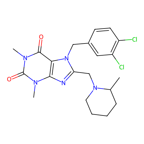 7-(3,4-dichlorobenzyl)-1,3-dimethyl-8-[(2-methylpiperidin-1-yl)methyl]-3,7-dihydro-1H-purine-2,6-dione structure