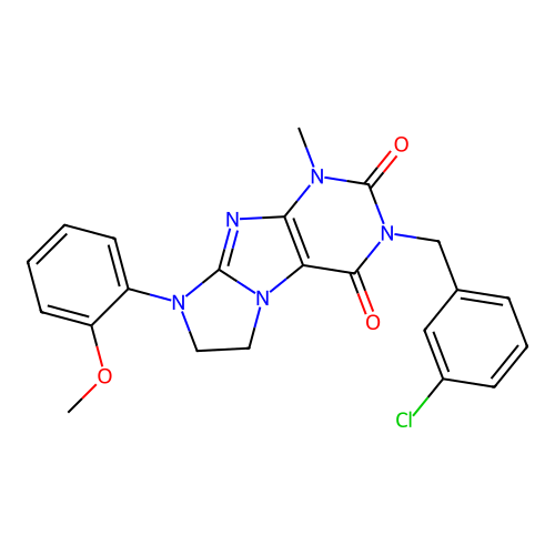 3-(3-chlorobenzyl)-8-(2-methoxyphenyl)-1-methyl-7,8-dihydro-1H-imidazo[2,1-f]purine-2,4(3H,6H)-dione structure