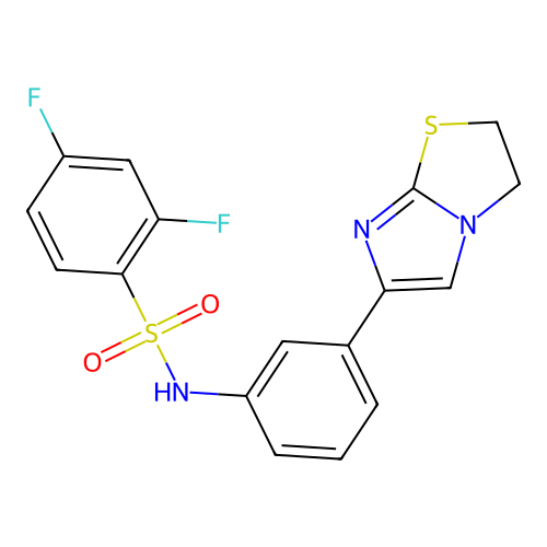 2,4-difluoro-N-(3-{2H,3H-imidazo[2,1-b][1,3]thiazol-6-yl}phenyl)benzene-1-sulfonamide structure