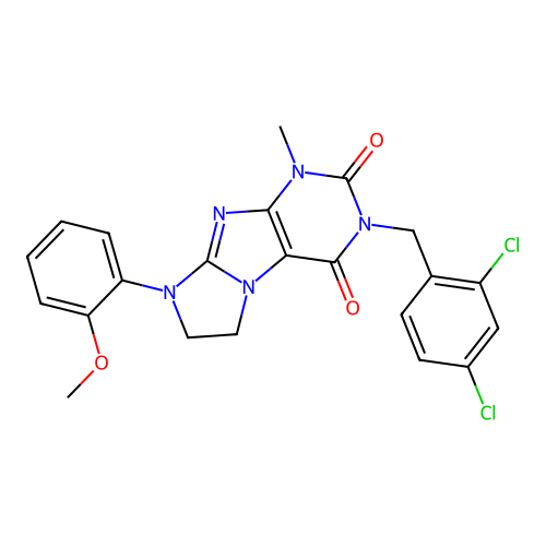 2-[(2,4-dichlorophenyl)methyl]-6-(2-methoxyphenyl)-4-methyl-7,8-dihydropurino[7,8-a]imidazole-1,3-dione structure