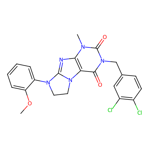 3-(3,4-dichlorobenzyl)-8-(2-methoxyphenyl)-1-methyl-7,8-dihydro-1H-imidazo[2,1-f]purine-2,4(3H,6H)-dione structure