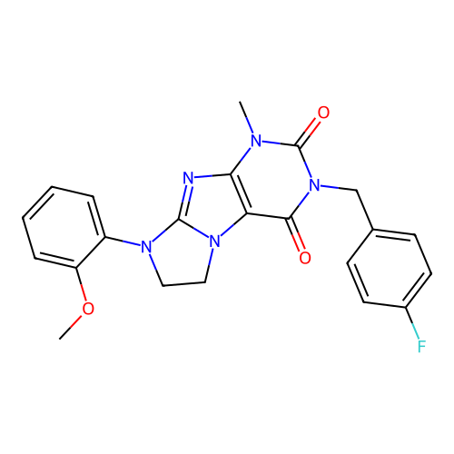 2-[(4-fluorophenyl)methyl]-6-(2-methoxyphenyl)-4-methyl-7,8-dihydropurino[7,8-a]imidazole-1,3-dione structure