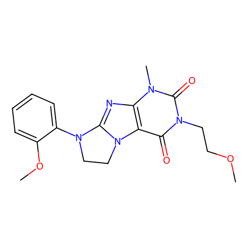 3-(2-methoxyethyl)-8-(2-methoxyphenyl)-1-methyl-7,8-dihydro-1H-imidazo[2,1-f]purine-2,4(3H,6H)-dione structure