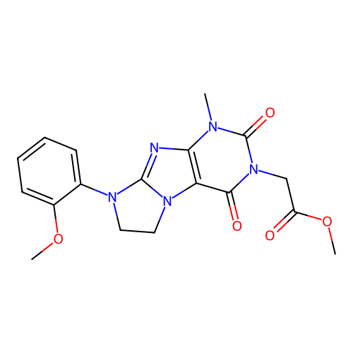 methyl 2-[6-(2-methoxyphenyl)-4-methyl-1,3-dioxo-7,8-dihydropurino[7,8-a]imidazol-2-yl]acetate structure