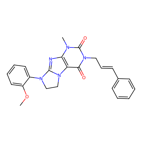 3-((2E)-3-phenylprop-2-enyl)-8-(2-methoxyphenyl)-1-methyl-1,3,5-trihydroimidaz olidino[1,2-h]purine-2,4-dione structure