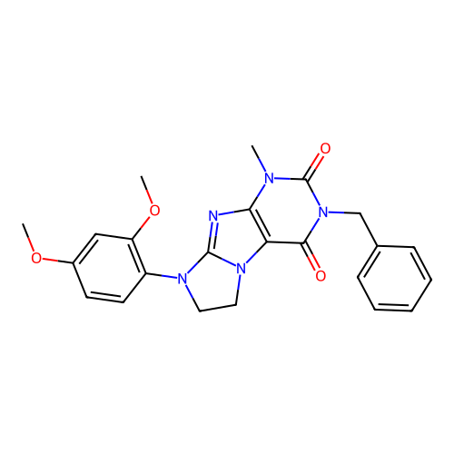 3-benzyl-8-(2,4-dimethoxyphenyl)-1-methyl-7,8-dihydro-1H-imidazo[2,1-f]purine-2,4(3H,6H)-dione structure