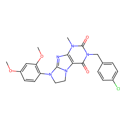 3-(4-chlorobenzyl)-8-(2,4-dimethoxyphenyl)-1-methyl-7,8-dihydro-1H-imidazo[2,1-f]purine-2,4(3H,6H)-dione structure