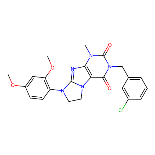 3-(3-chlorobenzyl)-8-(2,4-dimethoxyphenyl)-1-methyl-7,8-dihydro-1H-imidazo[2,1-f]purine-2,4(3H,6H)-dione structure