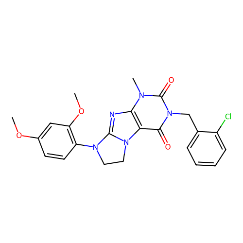 3-(2-chlorobenzyl)-8-(2,4-dimethoxyphenyl)-1-methyl-7,8-dihydro-1H-imidazo[2,1-f]purine-2,4(3H,6H)-dione structure