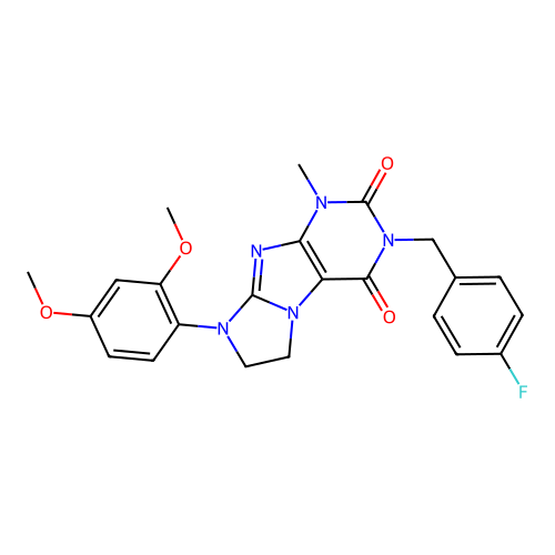 8-(2,4-dimethoxyphenyl)-3-(4-fluorobenzyl)-1-methyl-7,8-dihydro-1H-imidazo[2,1-f]purine-2,4(3H,6H)-dione structure