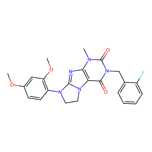 8-(2,4-dimethoxyphenyl)-3-(2-fluorobenzyl)-1-methyl-7,8-dihydro-1H-imidazo[2,1-f]purine-2,4(3H,6H)-dione structure