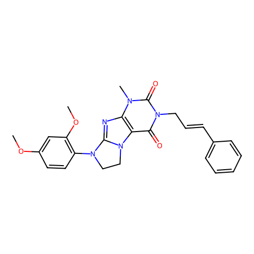 8-(2,4-dimethoxyphenyl)-1-methyl-3-[(2E)-3-phenylprop-2-en-1-yl]-7,8-dihydro-1H-imidazo[2,1-f]purine-2,4(3H,6H)-dione structure