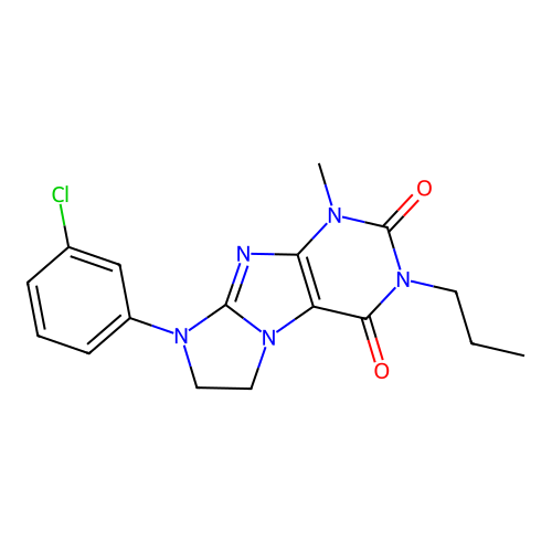 8-(3-chlorophenyl)-1-methyl-3-propyl-7,8-dihydro-1H-imidazo[2,1-f]purine-2,4(3H,6H)-dione structure