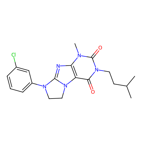 6-(3-chlorophenyl)-4-methyl-2-(3-methylbutyl)-7,8-dihydropurino[7,8-a]imidazole-1,3-dione structure