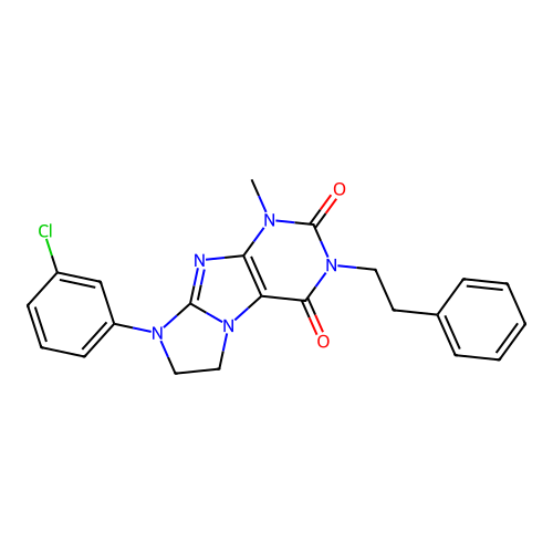 8-(3-chlorophenyl)-1-methyl-3-(2-phenylethyl)-7,8-dihydro-1H-imidazo[2,1-f]purine-2,4(3H,6H)-dione structure