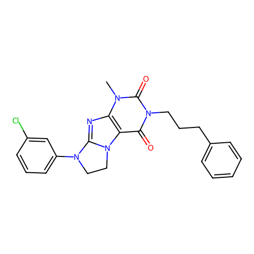 8-(3-chlorophenyl)-1-methyl-3-(3-phenylpropyl)-7,8-dihydro-1H-imidazo[2,1-f]purine-2,4(3H,6H)-dione structure