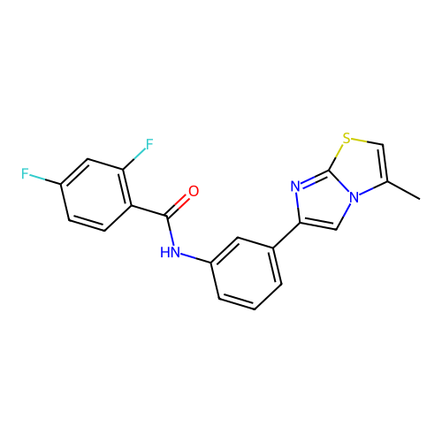 2,4-difluoro-N-(3-{3-methylimidazo[2,1-b][1,3]thiazol-6-yl}phenyl)benzamide structure