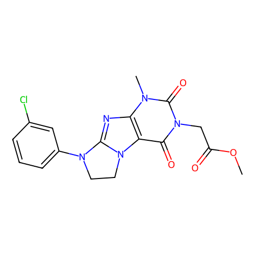 methyl [8-(3-chlorophenyl)-1-methyl-2,4-dioxo-1,2,4,6,7,8-hexahydro-3H-imidazo[2,1-f]purin-3-yl]acetate structure
