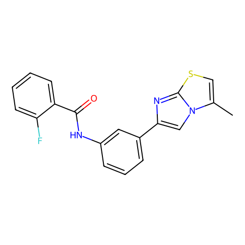 2-fluoro-N-(3-{3-methylimidazo[2,1-b][1,3]thiazol-6-yl}phenyl)benzamide structure