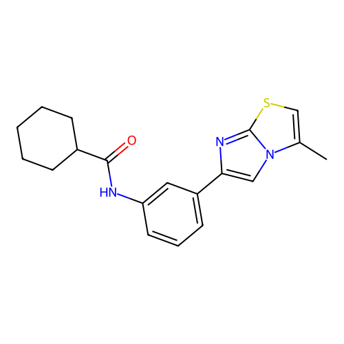 N-(3-{3-methylimidazo[2,1-b][1,3]thiazol-6-yl}phenyl)cyclohexanecarboxamide structure