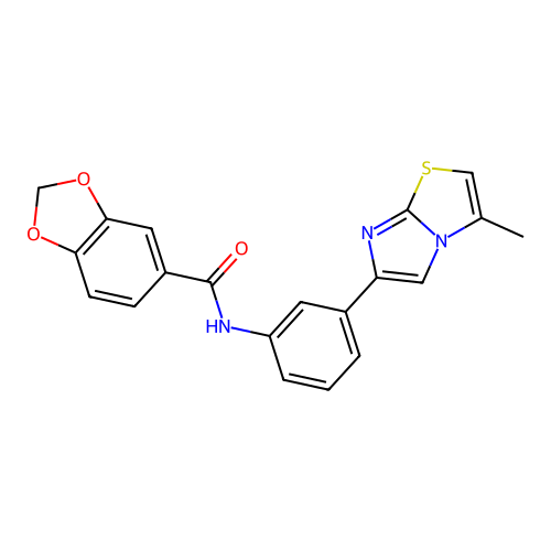 N-(3-{3-methylimidazo[2,1-b][1,3]thiazol-6-yl}phenyl)-2H-1,3-benzodioxole-5-carboxamide structure