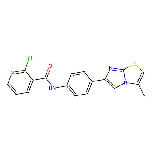 2-chloro-N-(4-{3-methylimidazo[2,1-b][1,3]thiazol-6-yl}phenyl)pyridine-3-carboxamide structure