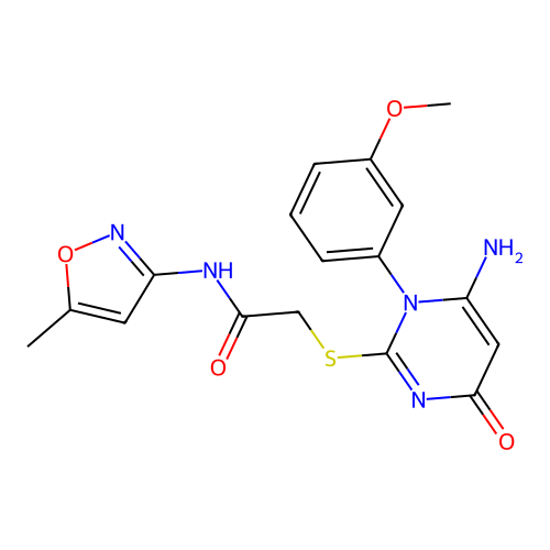 2-((6-amino-1-(3-methoxyphenyl)-4-oxo-1,4-dihydropyrimidin-2-yl)thio)-N-(5-methylisoxazol-3-yl)acetamide structure
