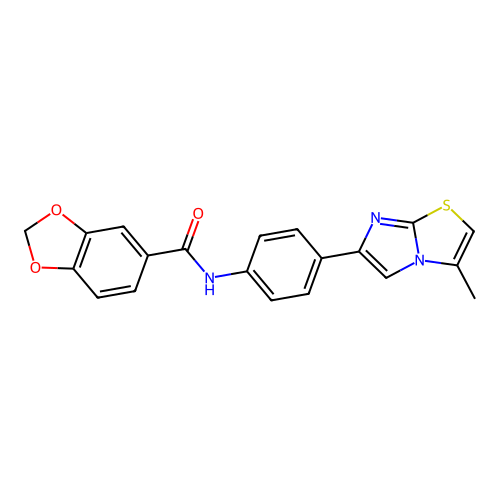 N-(4-{3-methylimidazo[2,1-b][1,3]thiazol-6-yl}phenyl)-2H-1,3-benzodioxole-5-carboxamide structure