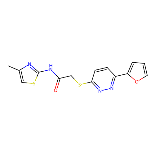2-((6-(furan-2-yl)pyridazin-3-yl)thio)-N-(4-methylthiazol-2-yl)acetamide structure
