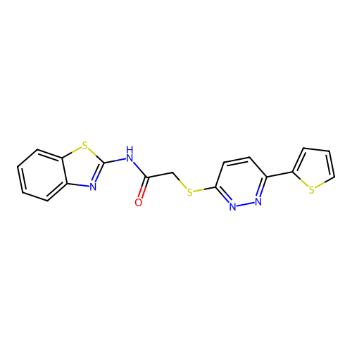 N-(benzo[d]thiazol-2-yl)-2-((6-(thiophen-2-yl)pyridazin-3-yl)thio)acetamide structure