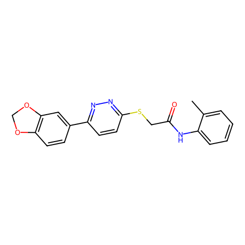 2-[6-(1,3-benzodioxol-5-yl)pyridazin-3-yl]sulfanyl-N-(2-methylphenyl)acetamide structure