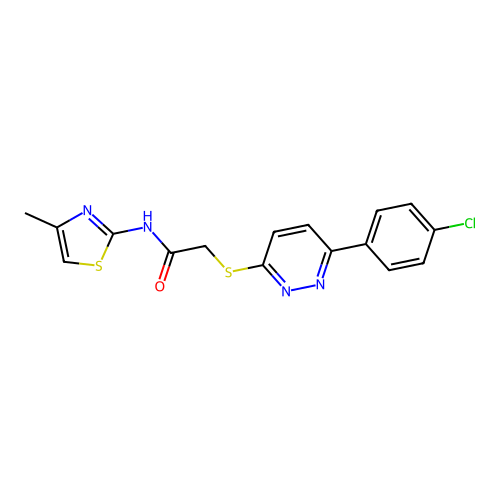 2-((6-(4-chlorophenyl)pyridazin-3-yl)thio)-N-(4-methylthiazol-2-yl)acetamide structure