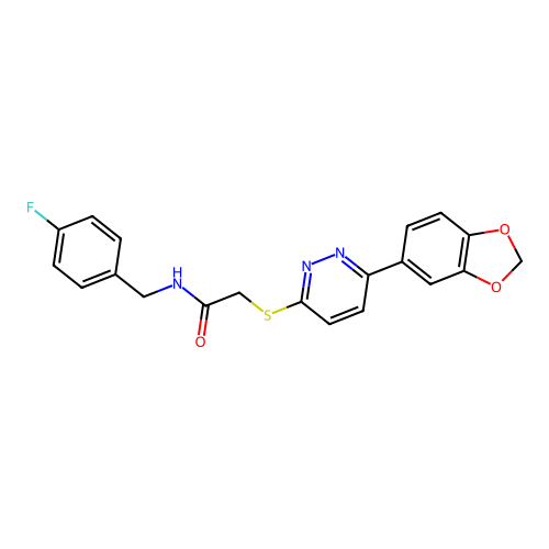 2-((6-(benzo[d][1,3]dioxol-5-yl)pyridazin-3-yl)thio)-N-(4-fluorobenzyl)acetamide structure