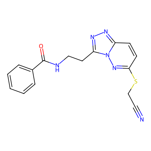 N-(2-(6-((cyanomethyl)thio)-[1,2,4]triazolo[4,3-b]pyridazin-3-yl)ethyl)benzamide structure