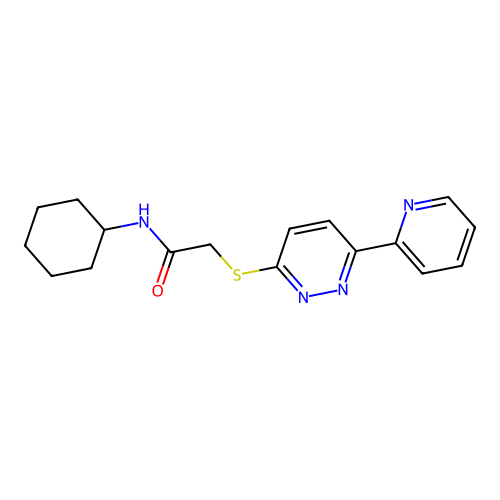 N-cyclohexyl-2-[[6-(2-pyridinyl)-3-pyridazinyl]thio]acetamide structure