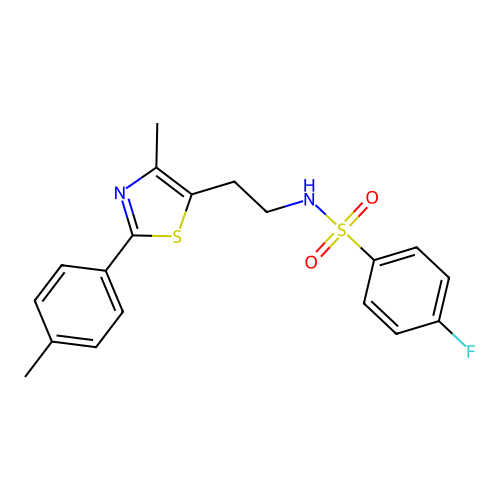 4-fluoro-N-{2-[4-methyl-2-(4-methylphenyl)-1,3-thiazol-5-yl]ethyl}benzene-1-sulfonamide structure
