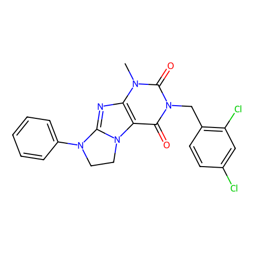 2-[(2,4-dichlorophenyl)methyl]-4-methyl-6-phenyl-7,8-dihydropurino[7,8-a]imidazole-1,3-dione structure